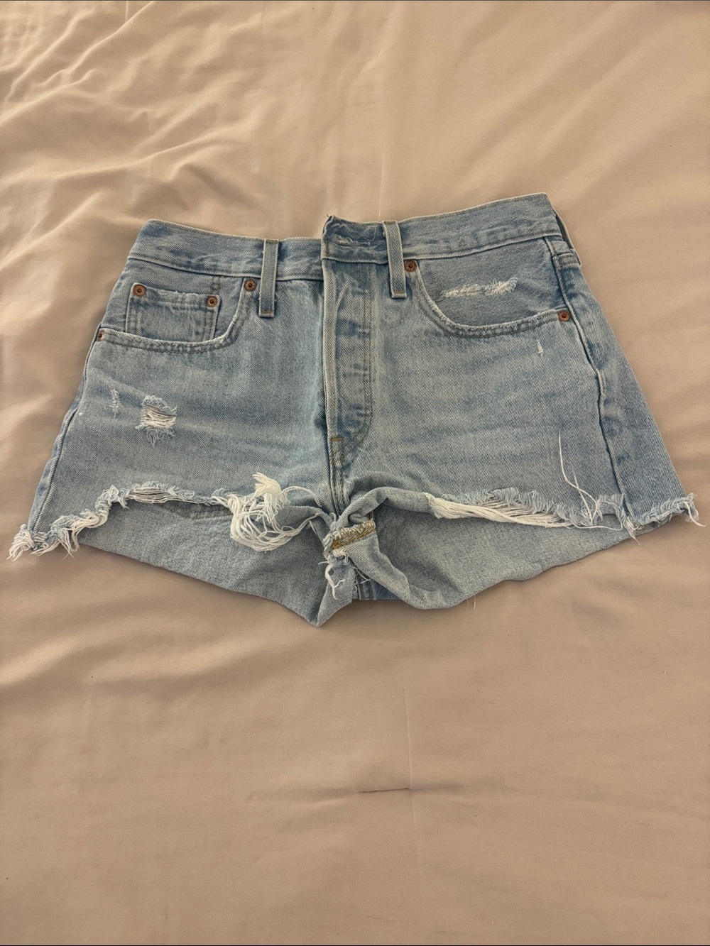 Classic Light Blue Distressed Levi’s Denim Shorts - Women